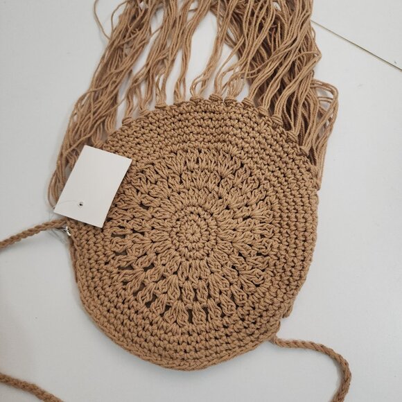 Boho Women Mini Fringed Round Cotton Crochet Cross-body Shoulder Bag - Picture 8 of 12